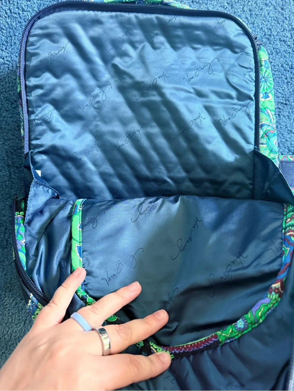 Vera Bradley Black Backpack with Green Paisley Print